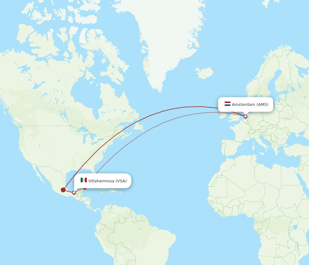 AMS-VSA flight routes