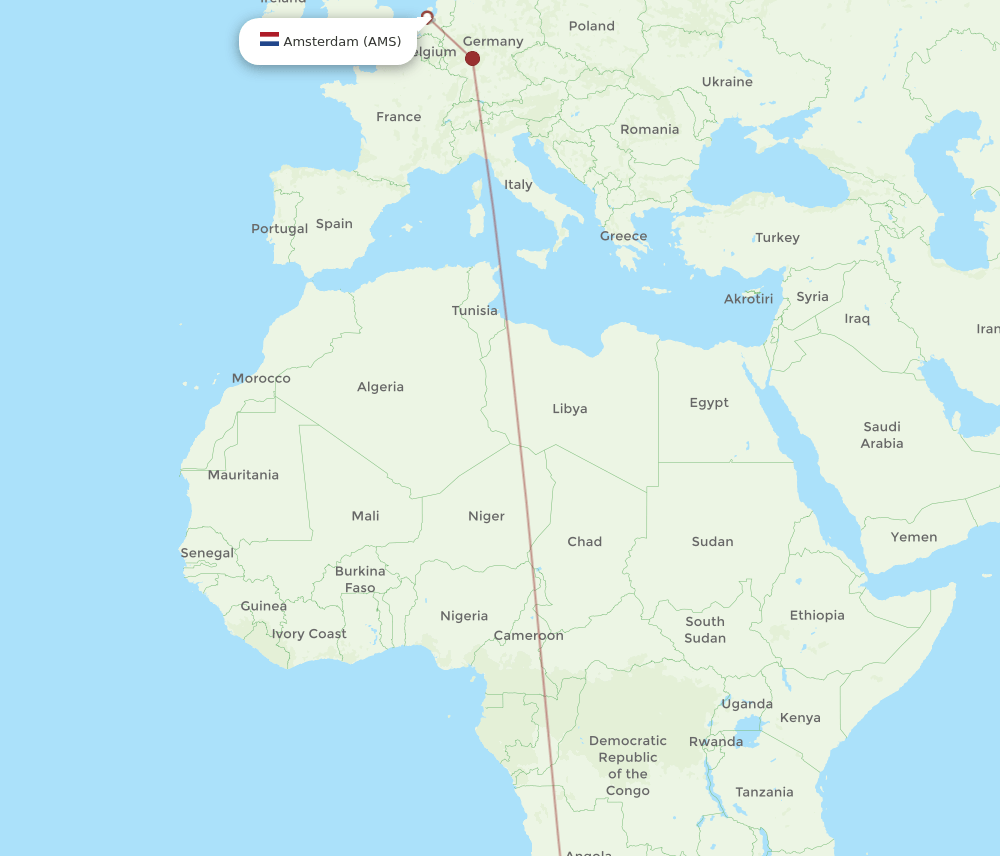 AMS-WDH flight routes