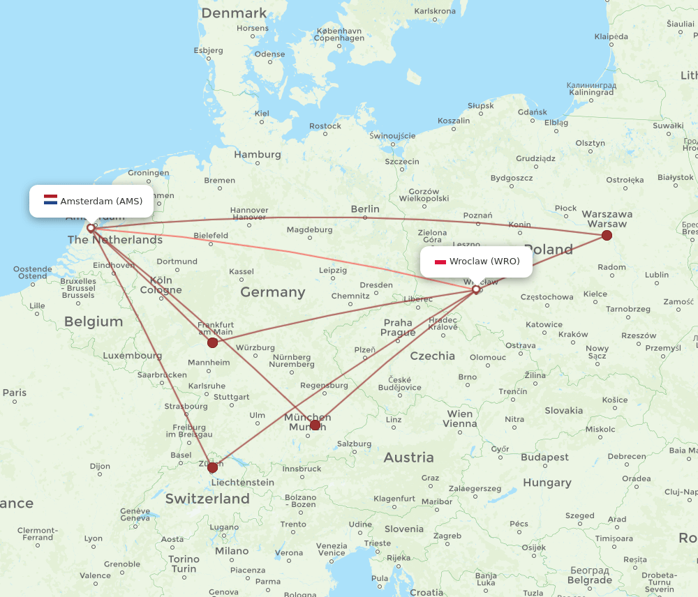 AMS-WRO flight routes