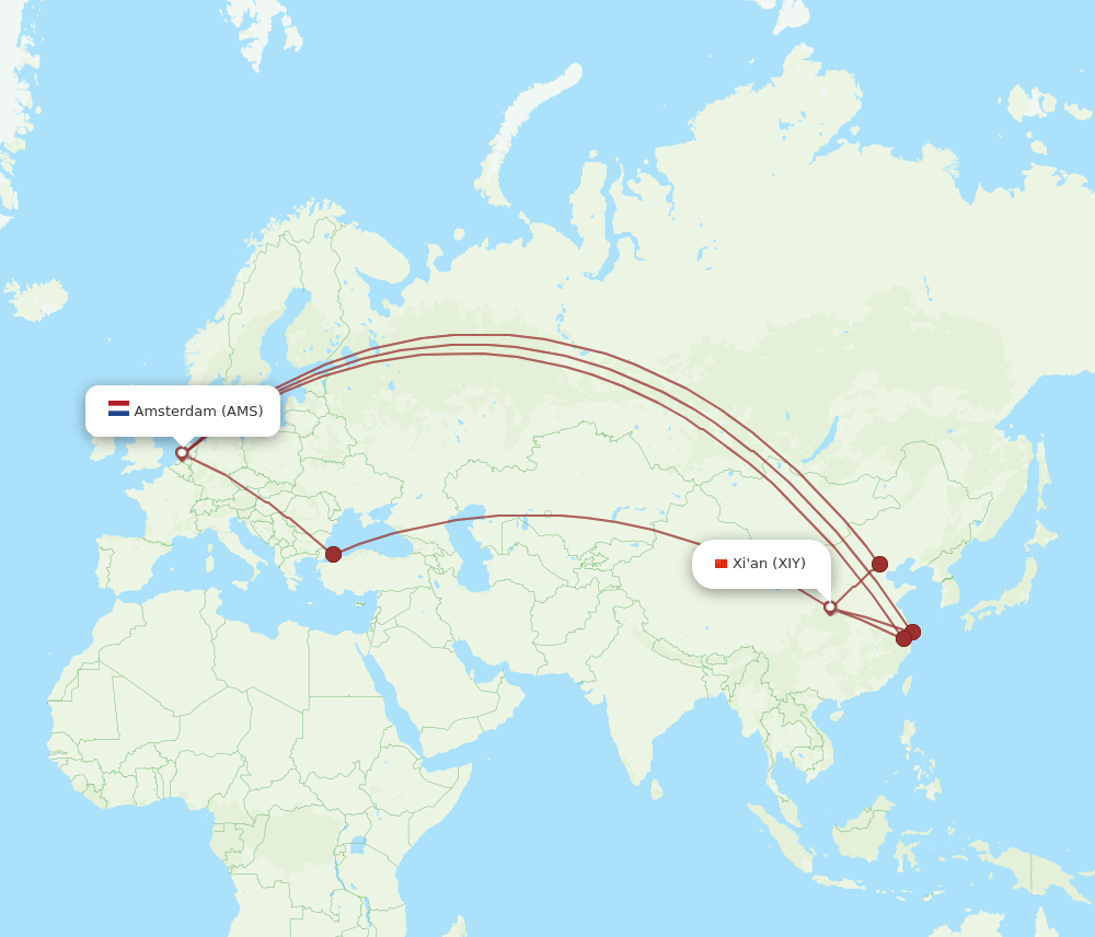 AMS-XIY flight routes
