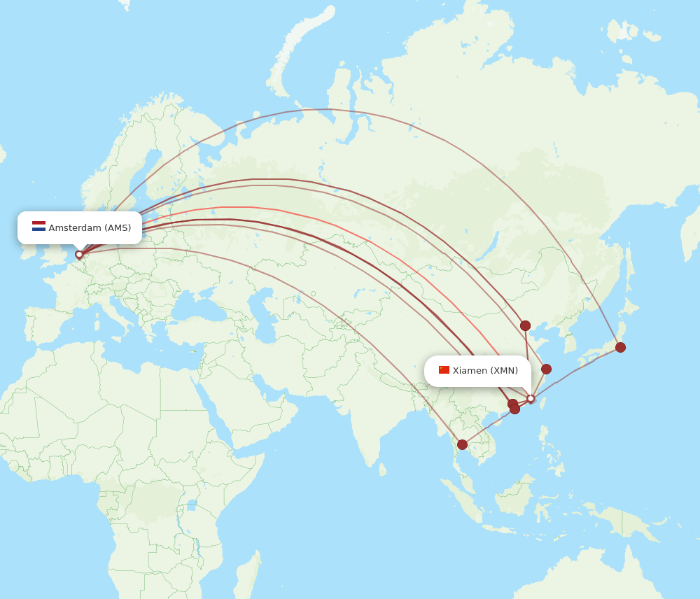 AMS-XMN flight routes