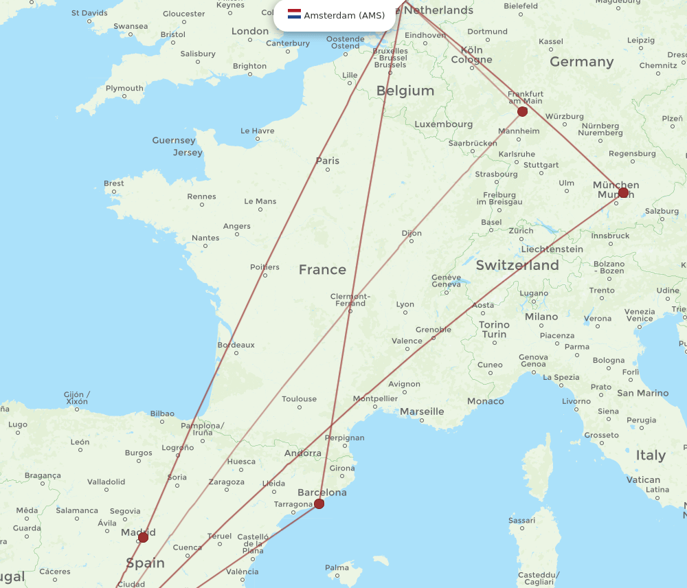 AMS to XRY flights and routes map