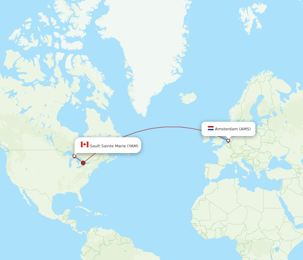AMS-YAM flight routes