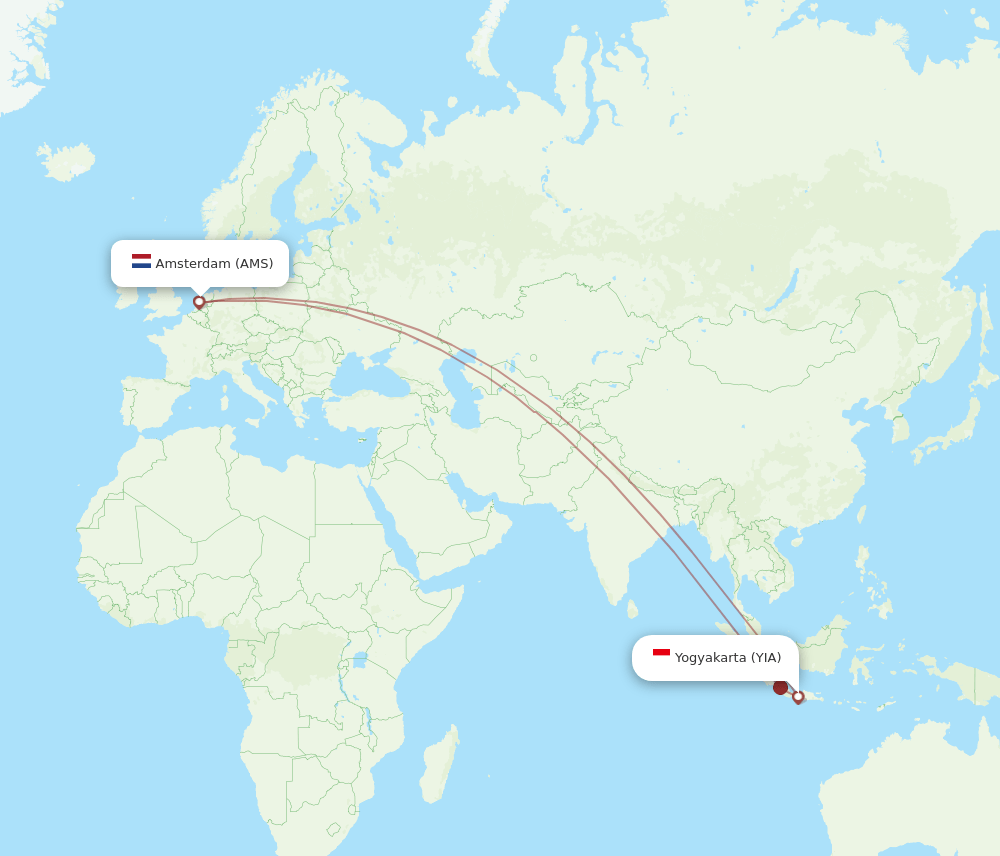 AMS-YIA flight routes
