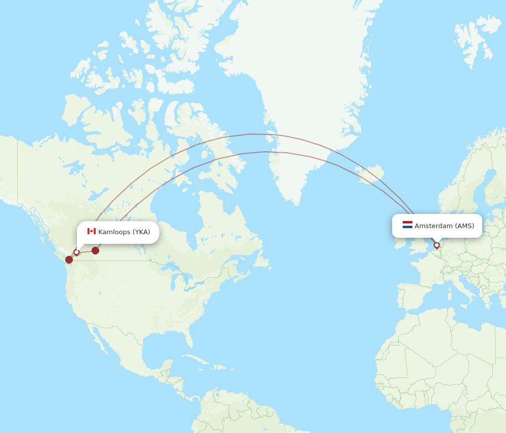 AMS-YKA flight routes