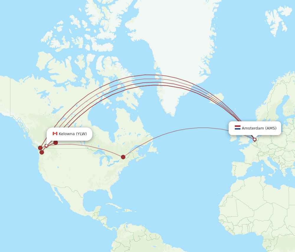 AMS-YLW flight routes