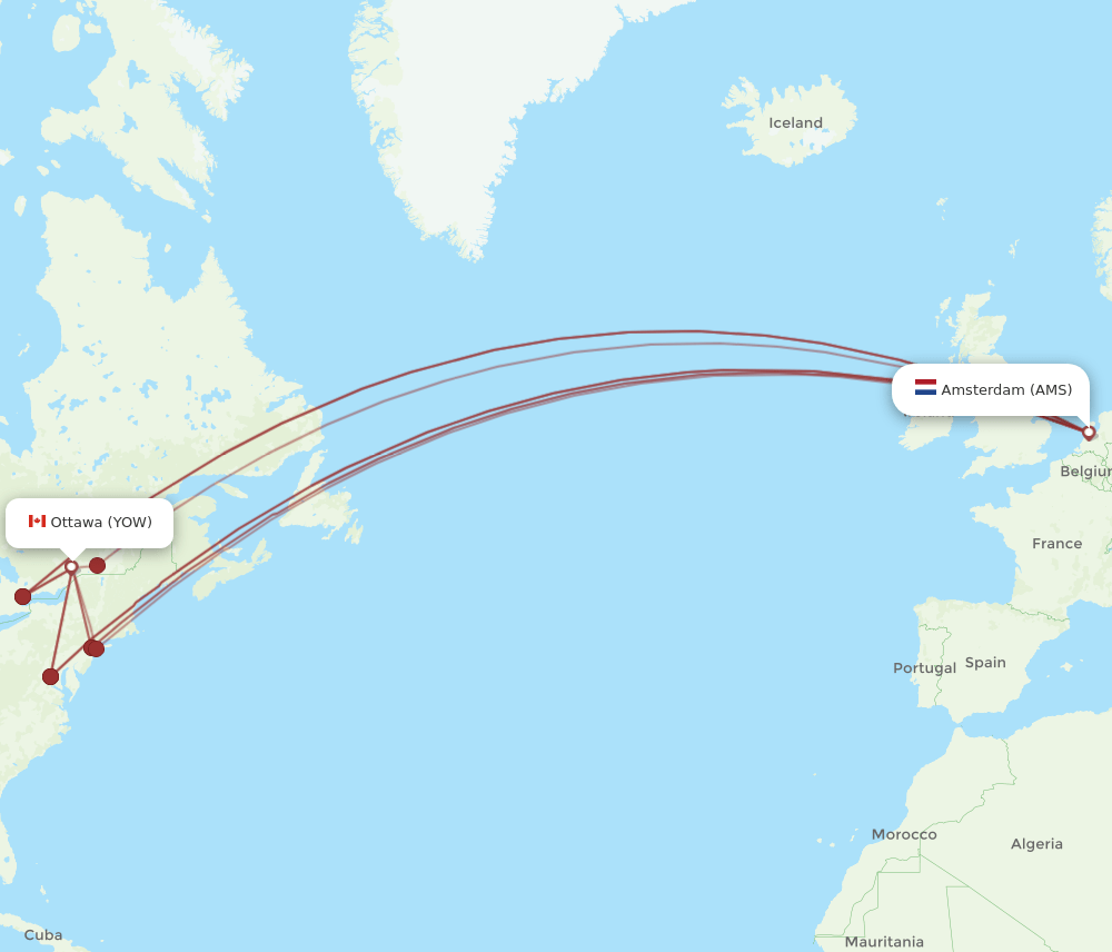 AMS-YOW flight routes