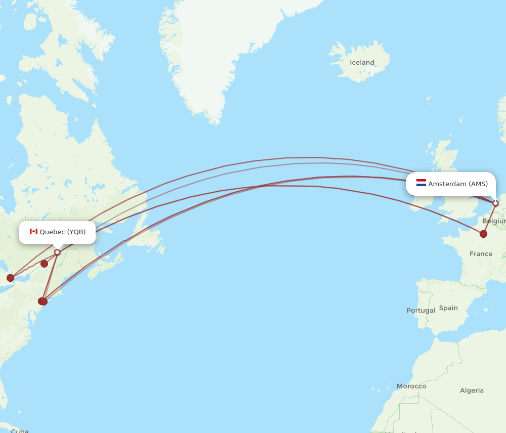 AMS to YQB flights and routes map