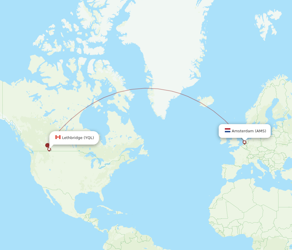 AMS-YQL flight routes