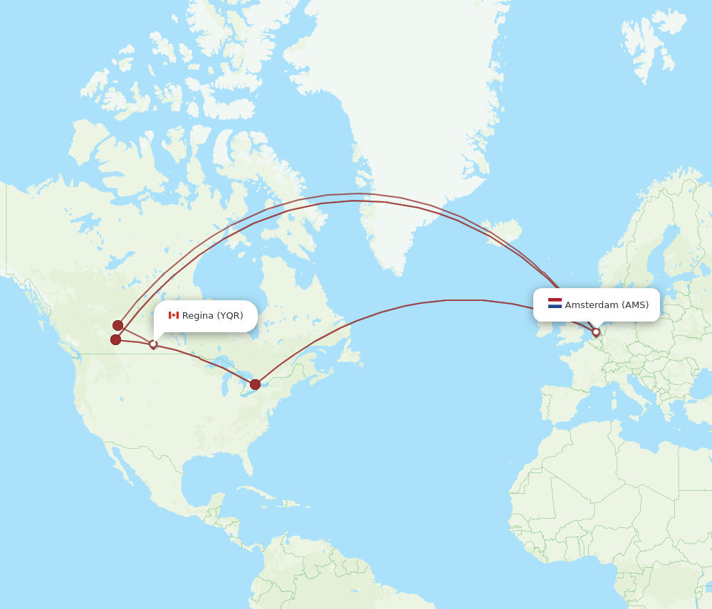AMS-YQR flight routes