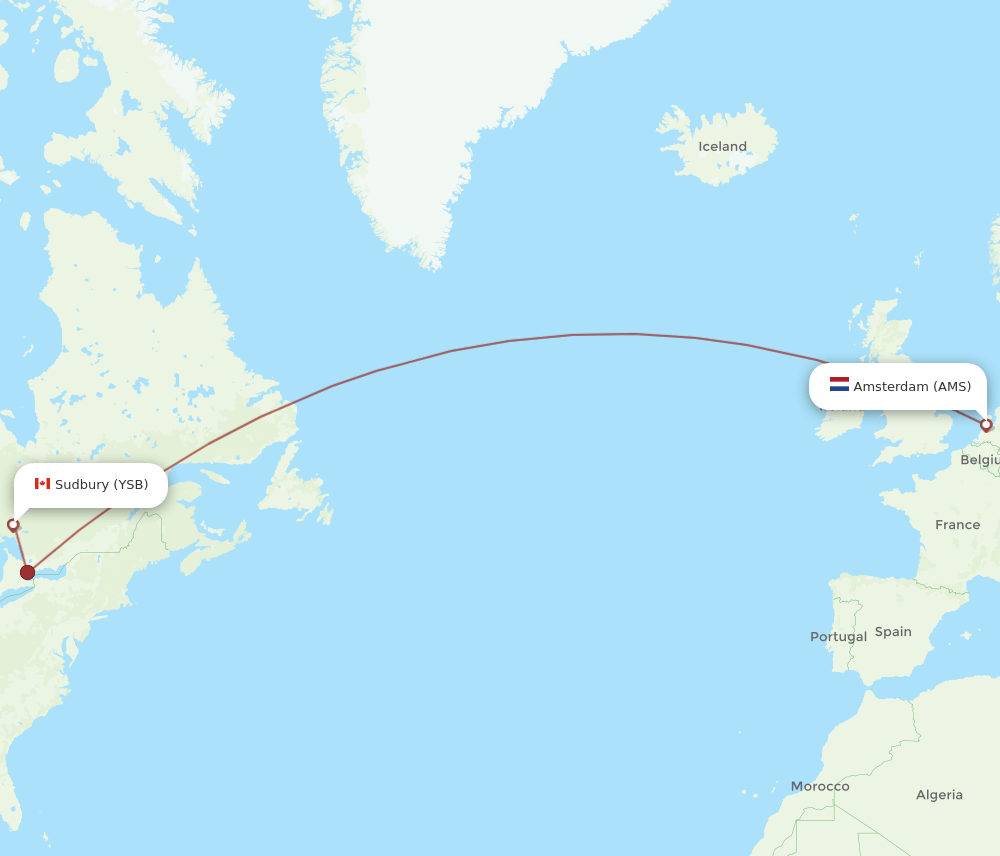 AMS-YSB flight routes