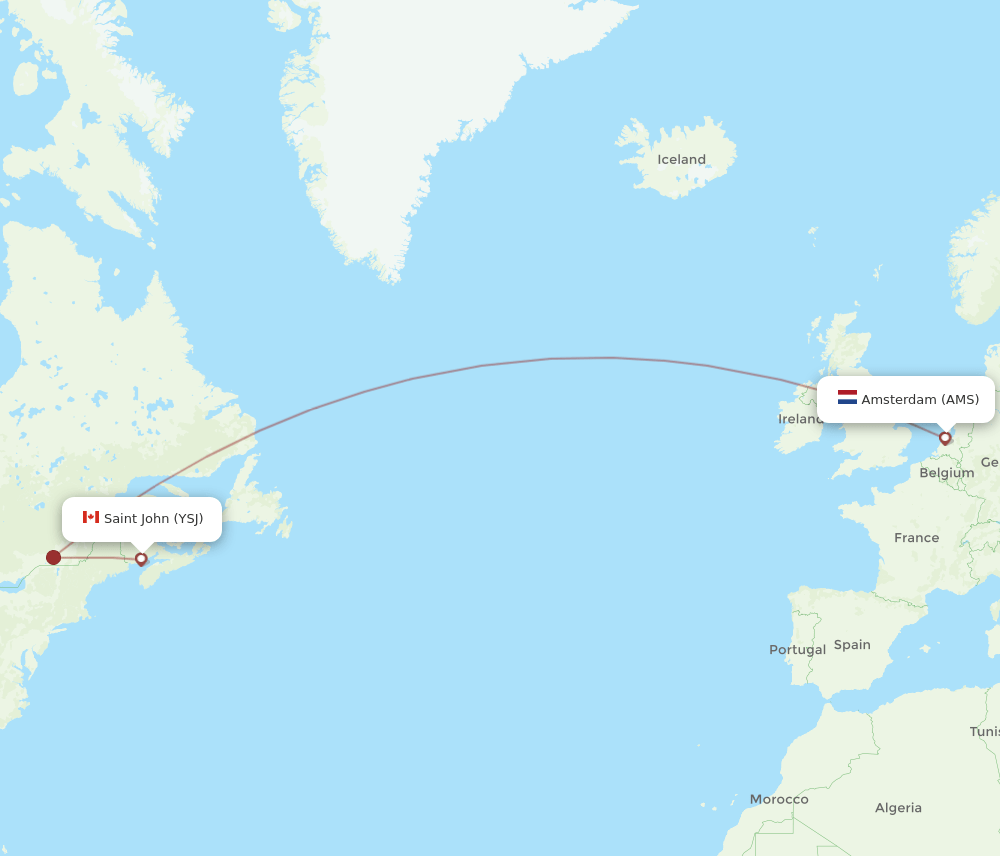 AMS-YSJ flight routes