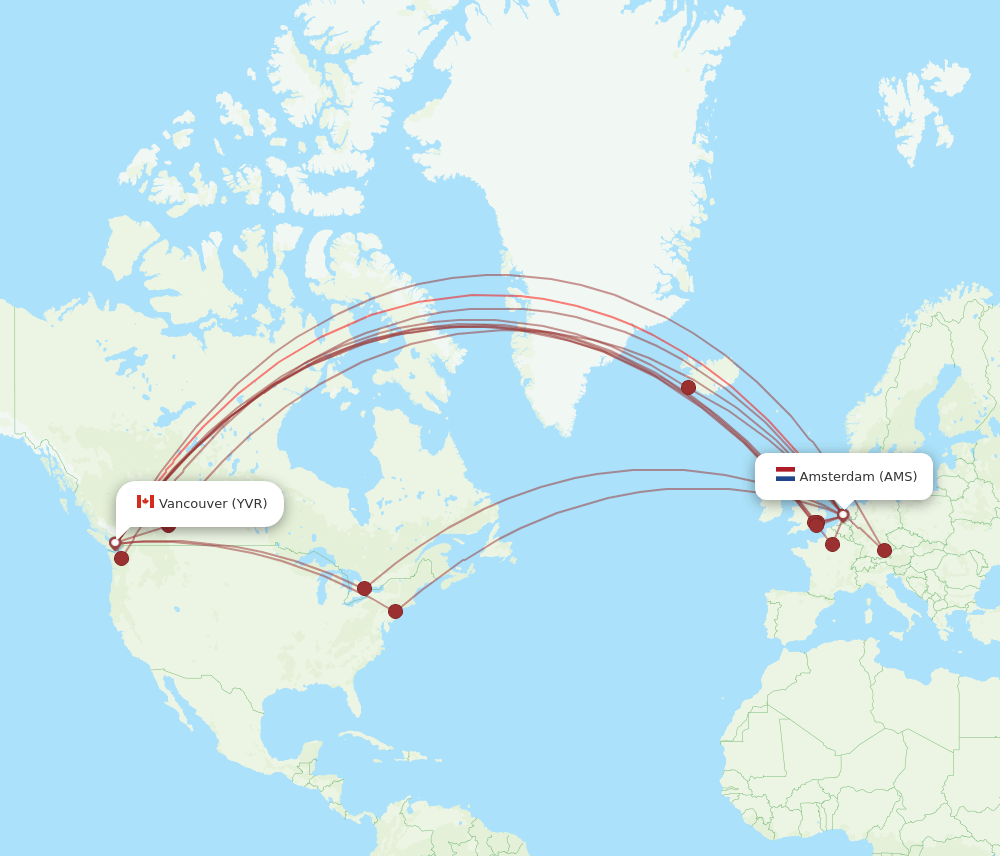 AMS-YVR flight routes