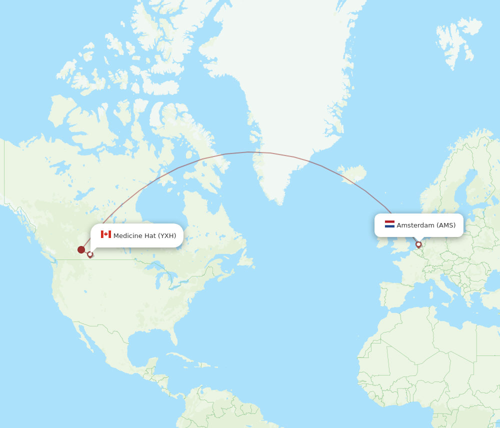 AMS-YXH flight routes