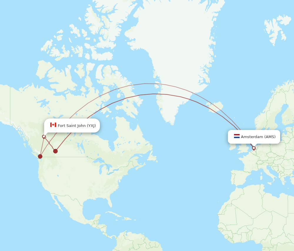 AMS-YXJ flight routes