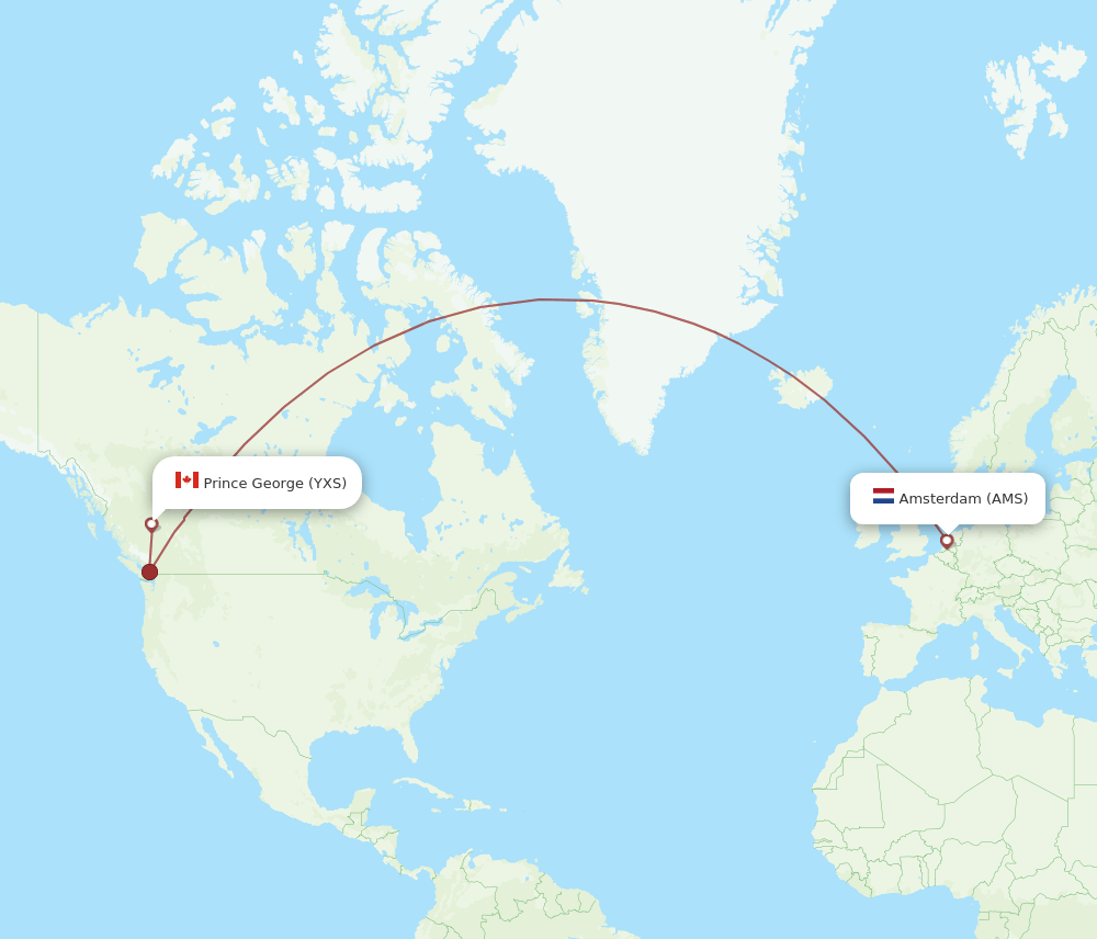 AMS to YXS flights and routes map
