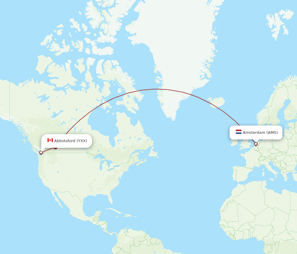 Vancouver - Amsterdam route map and flight paths