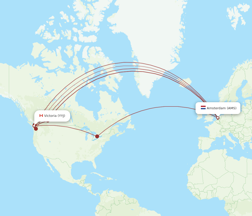 AMS-YYJ flight routes