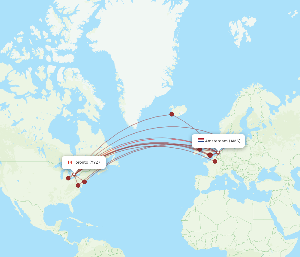 AMS to YYZ flights and routes map