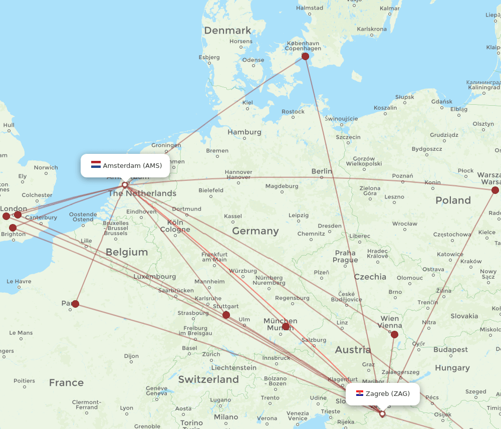 AMS-ZAG flight routes