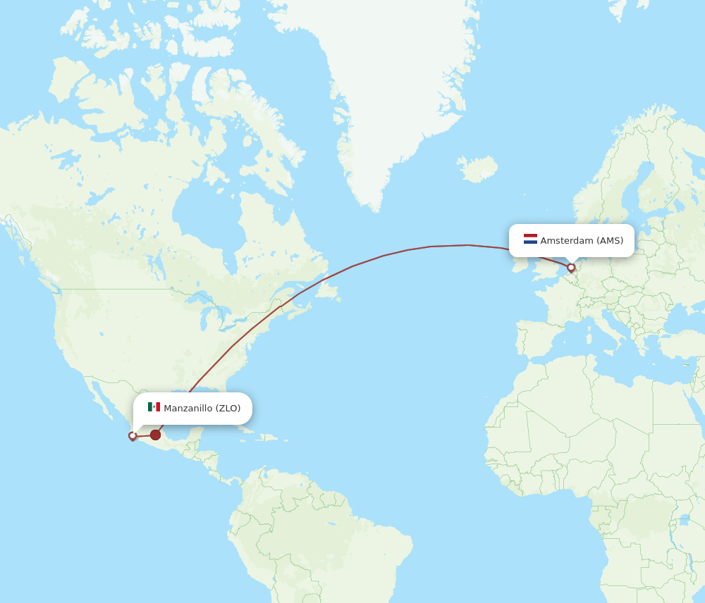 AMS to ZLO flights and routes map