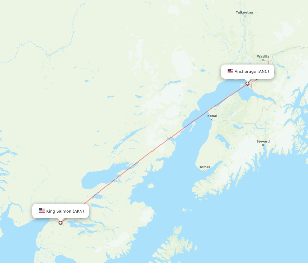 Anchorage - King Salmon route map and flight paths