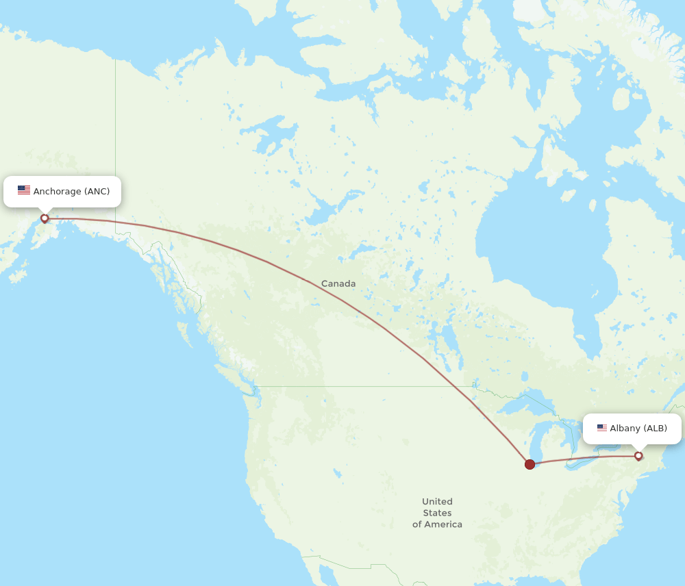 ANC to ALB flights and routes map