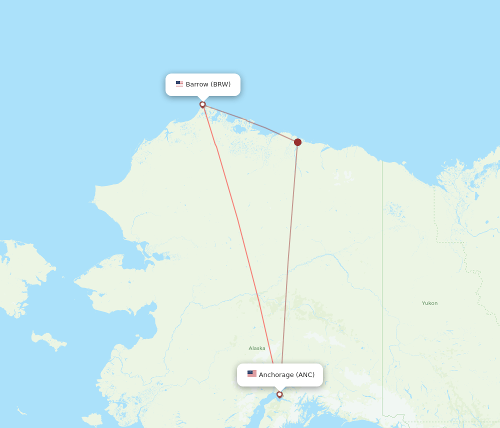 Anchorage - Utqiagvik Barrow route map and flight paths