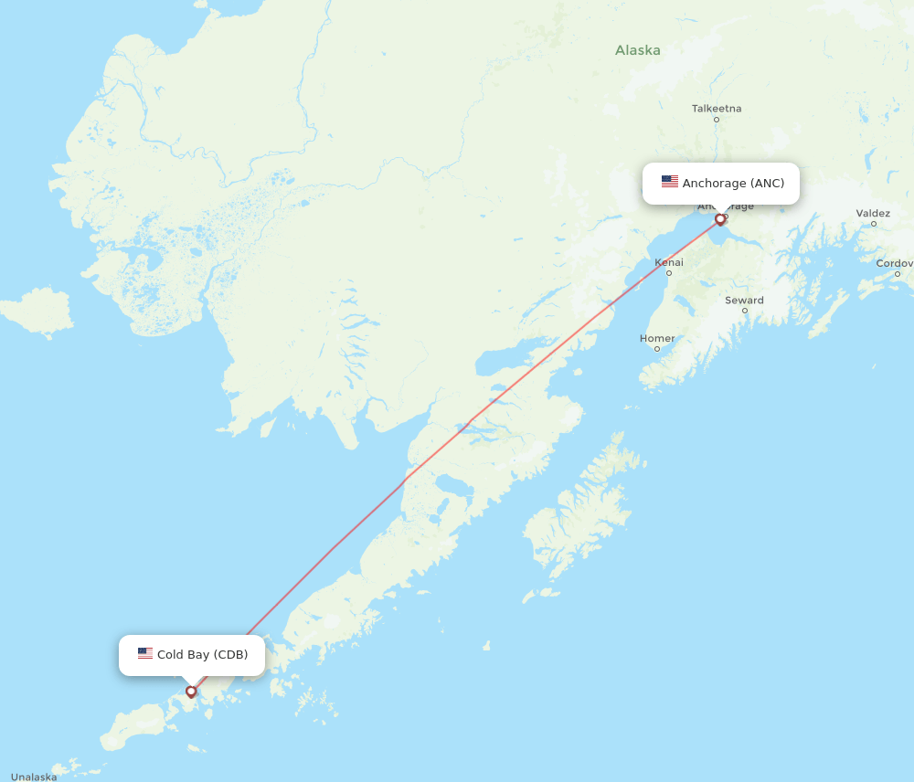 Anchorage - Cold Bay route map and flight paths