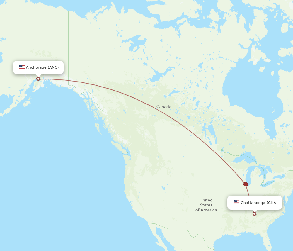 ANC to CHA flights and routes map