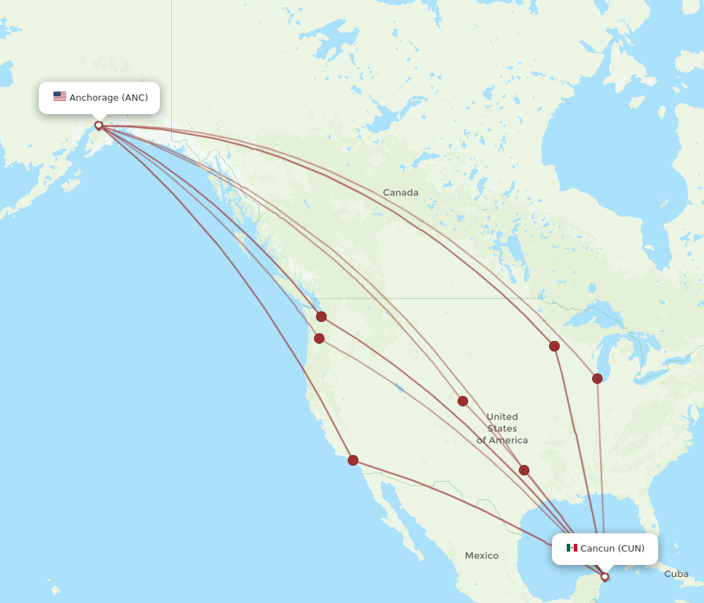 ANC-CUN flight routes