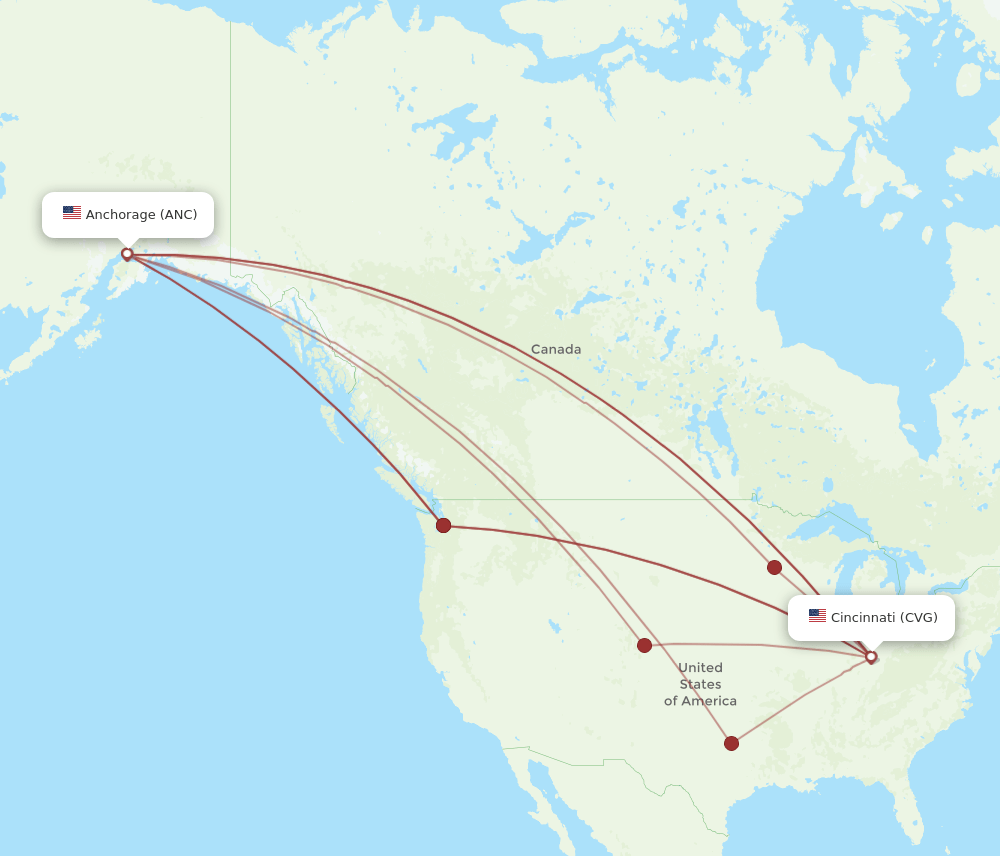 ANC-CVG flight routes