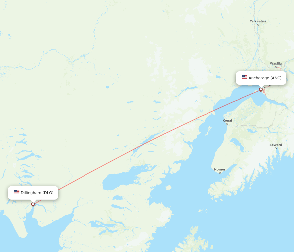 Anchorage - Dillingham route map and flight paths