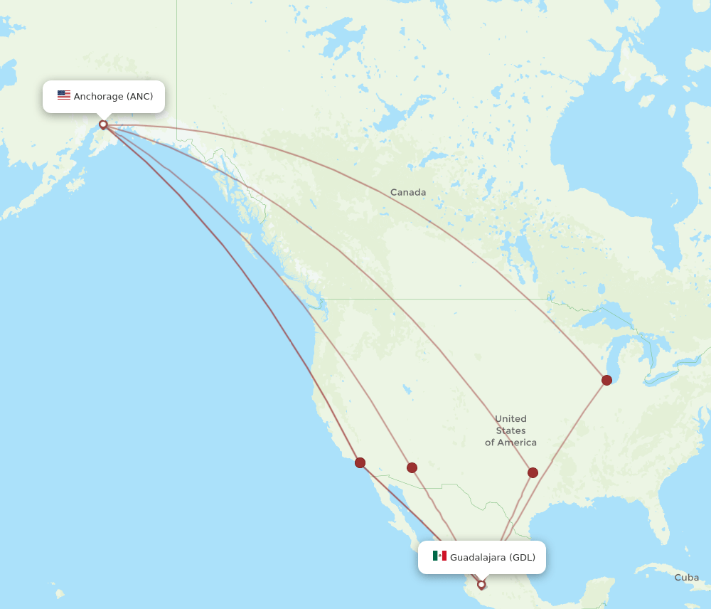 ANC-GDL flight routes