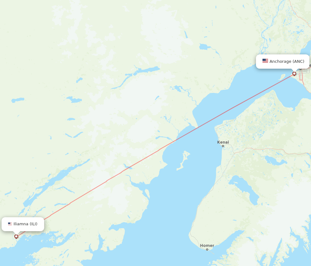 Anchorage - Iliamna route map and flight paths