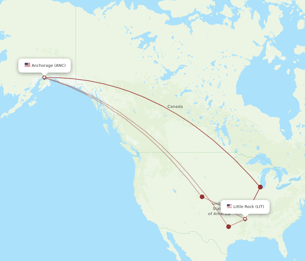 ANC-LIT flight routes