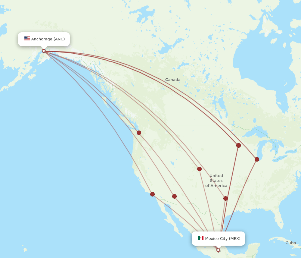 ANC-MEX flight routes