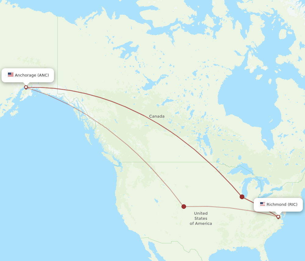 ANC-RIC flight routes