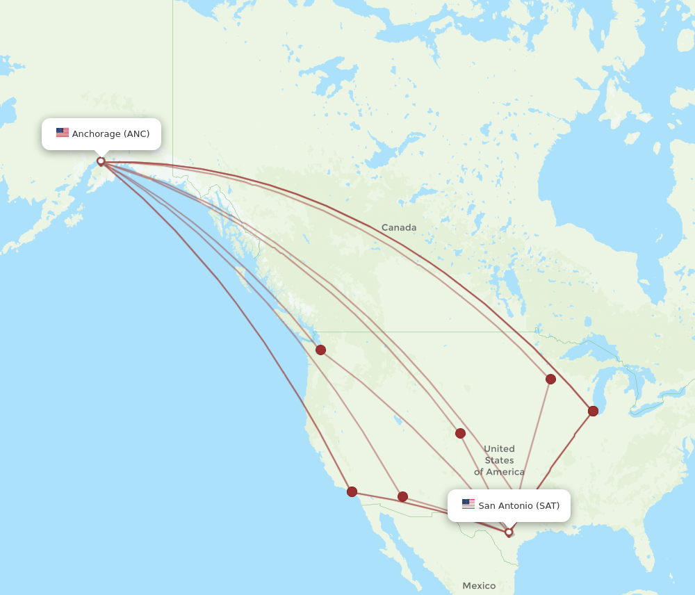 ANC-SAT flight routes
