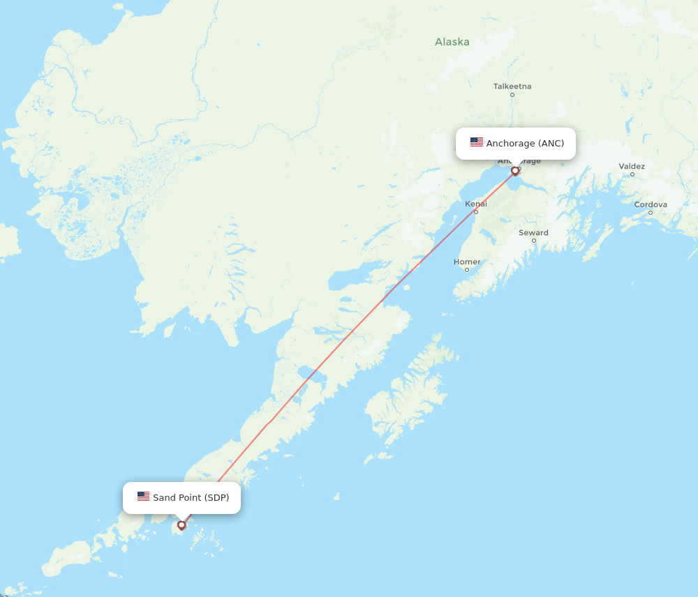Anchorage - Sand Point route map and flight paths