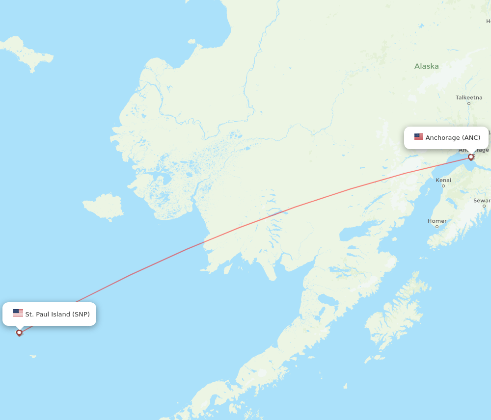 ANC to SNP flights and routes map