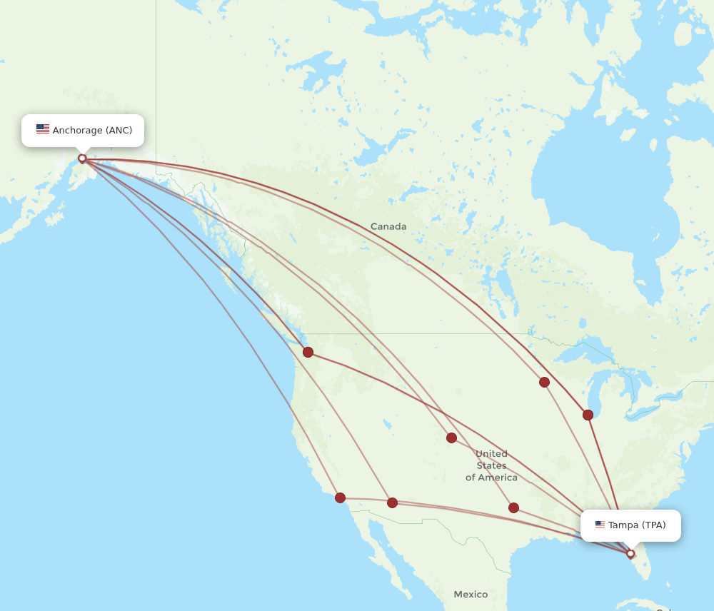 ANC to TPA flights and routes map