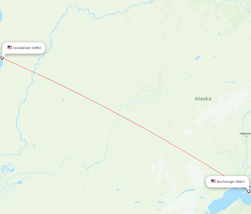 ANC to UNK flights and routes map