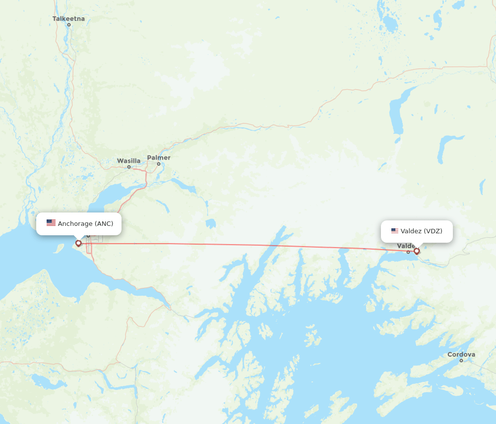 Anchorage - Valdez route map and flight paths