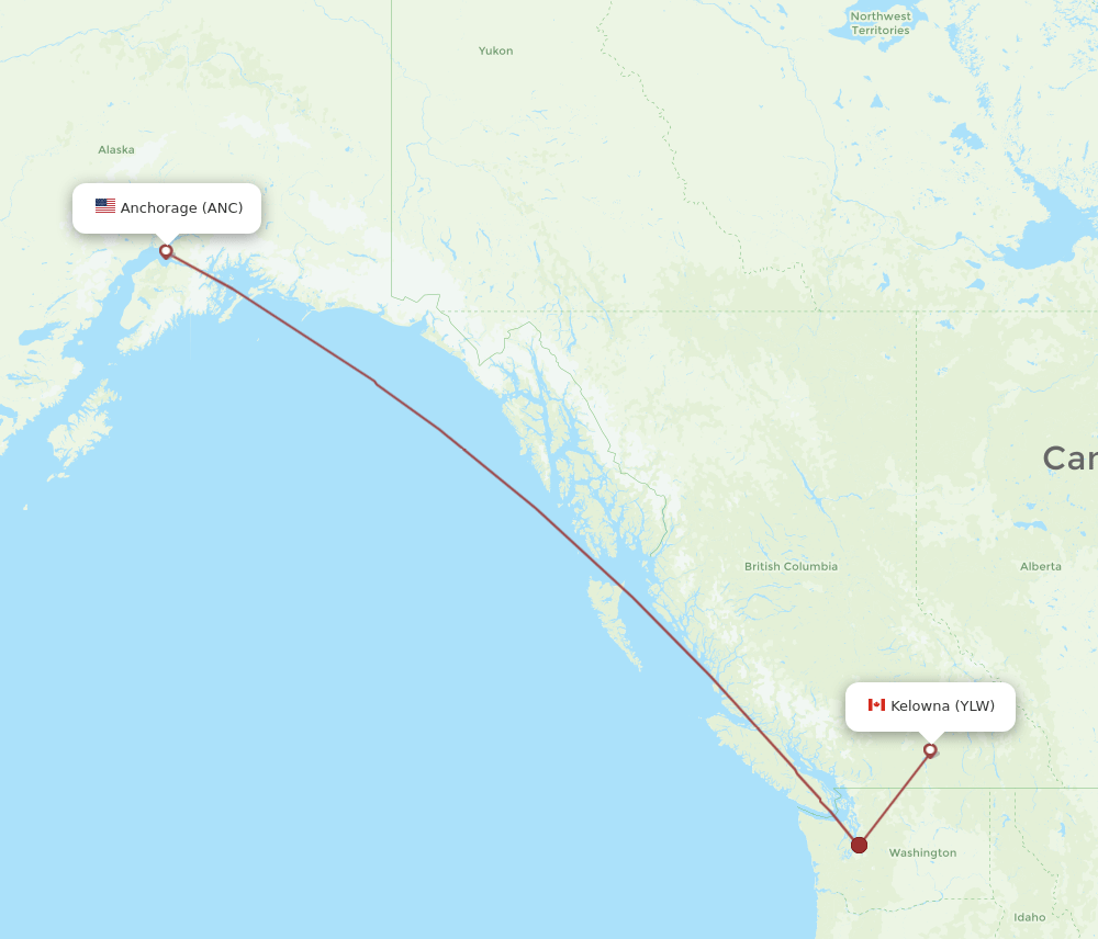 ANC to YLW flights and routes map