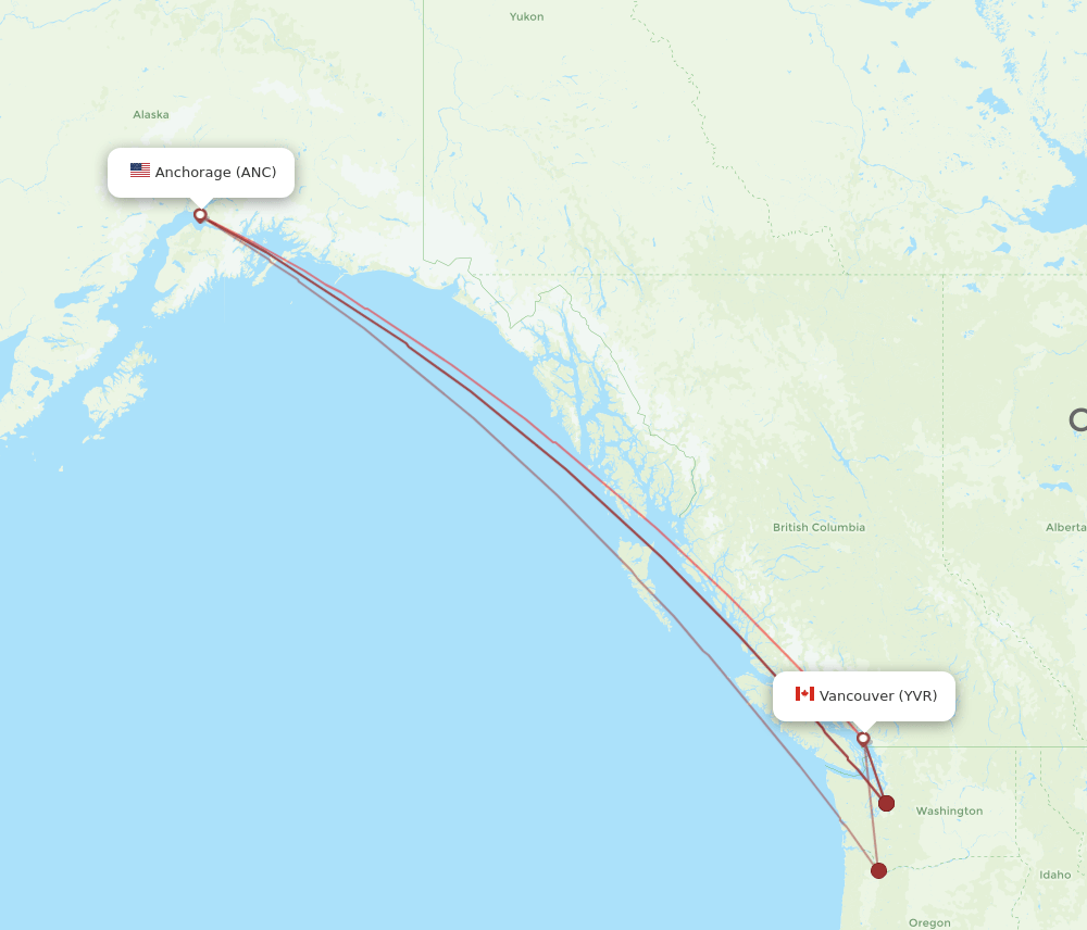 ANC to YVR flights and routes map