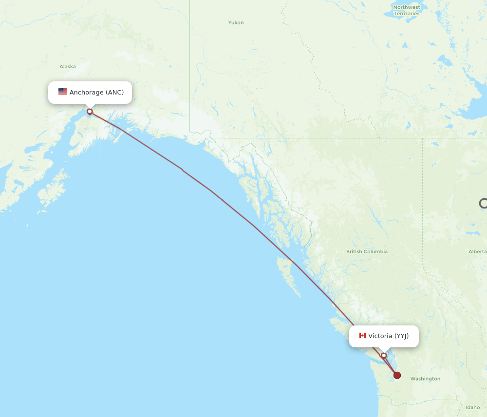 Victoria - Anchorage route map and flight paths