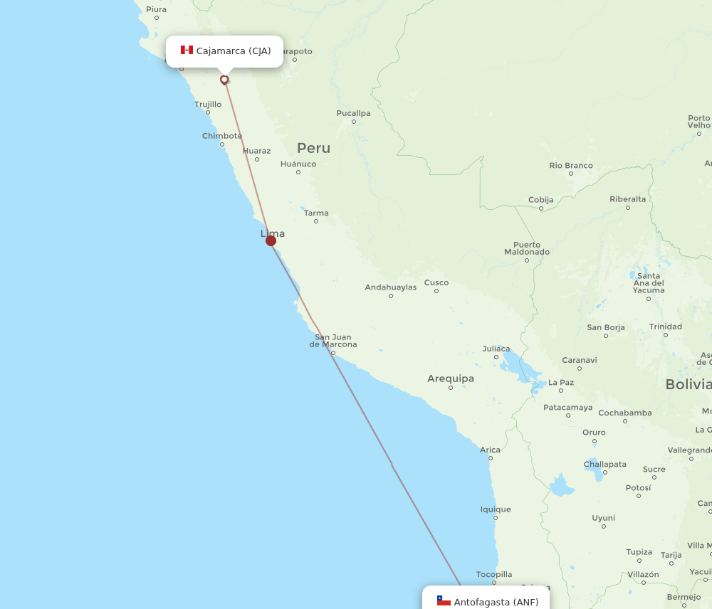 Cajamarca - Antofagasta route map and flight paths