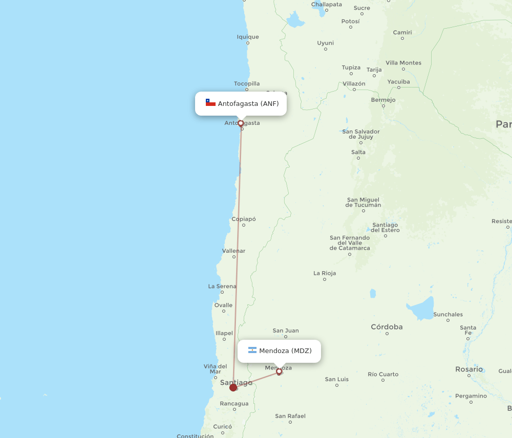 ANF to MDZ flights and routes map
