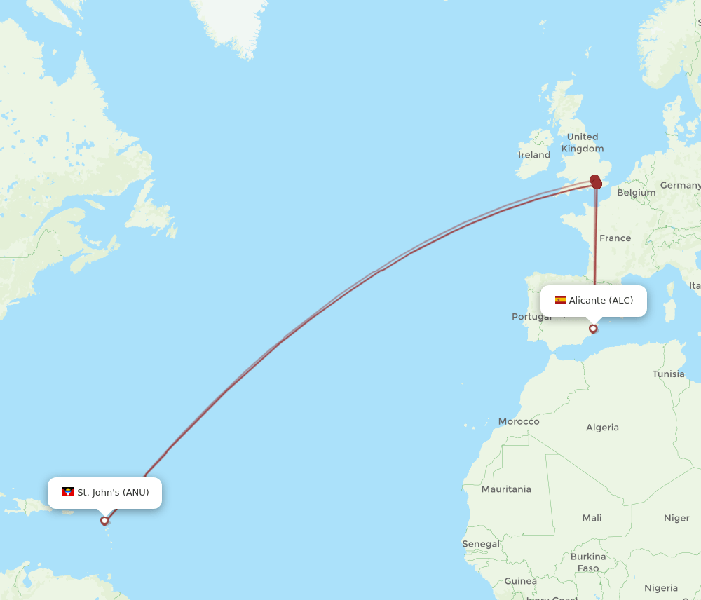 ANU-ALC flight routes